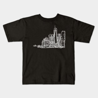 New York City Skyline (A Continuous Line Drawing in White Ink) Kids T-Shirt